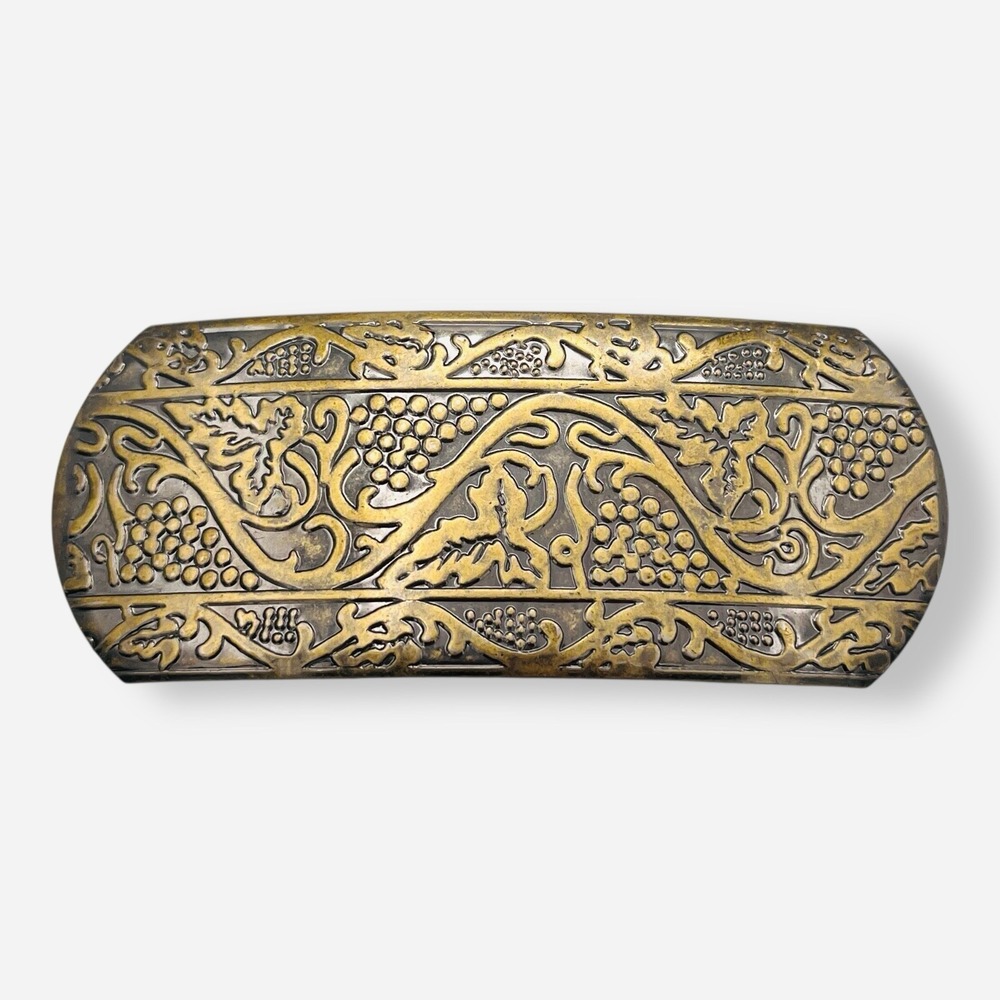 Vintage Barrette Metal Clip Boho Hair Accessory Floral Embossed Gold Bronze DC